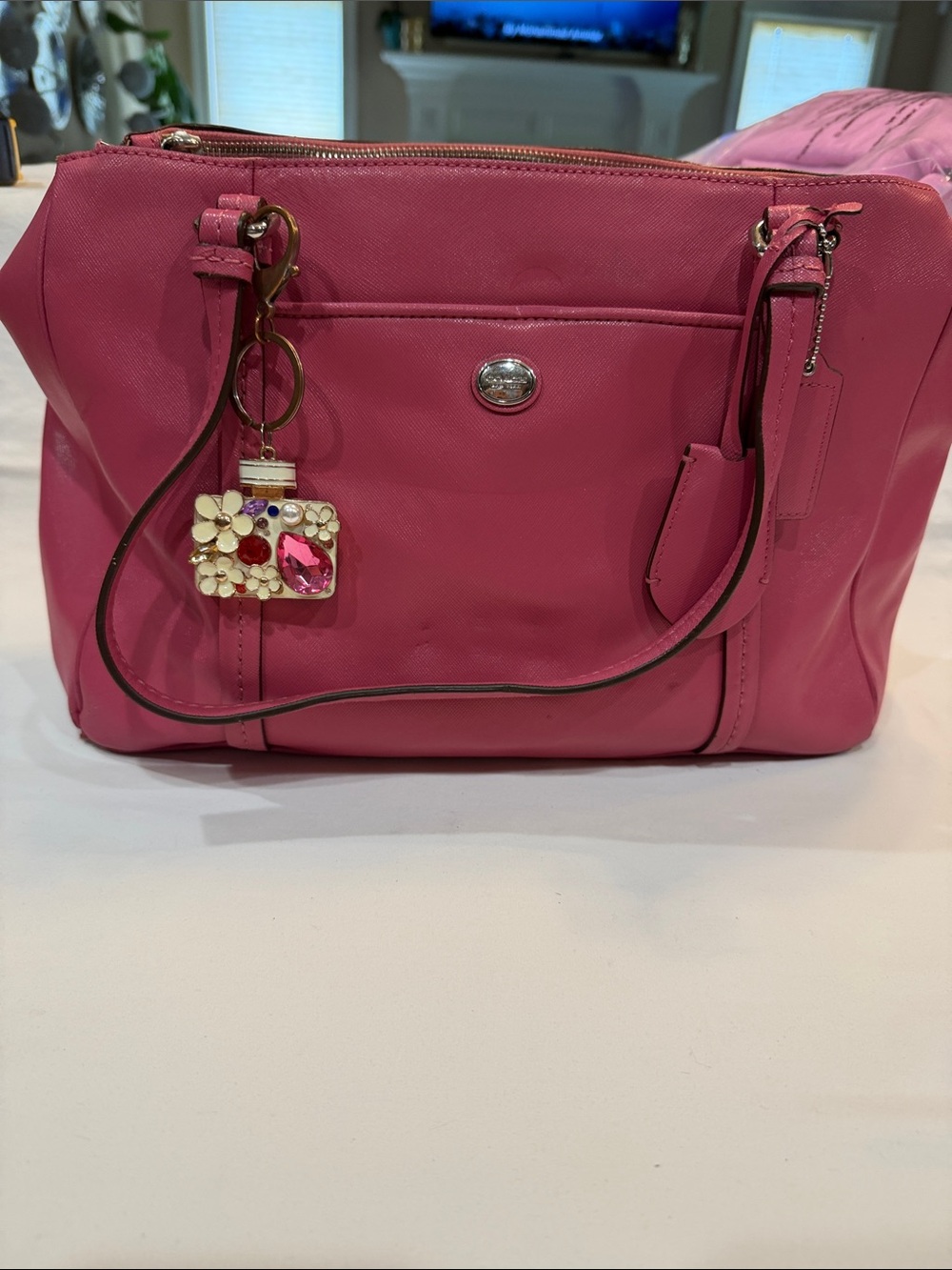 Coach Hot Pink Shoulder Bag with Floral Charm